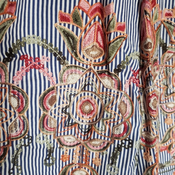 Navy Pinstripe Aline Embroidered Skirt -XL - Picture 4 of 6